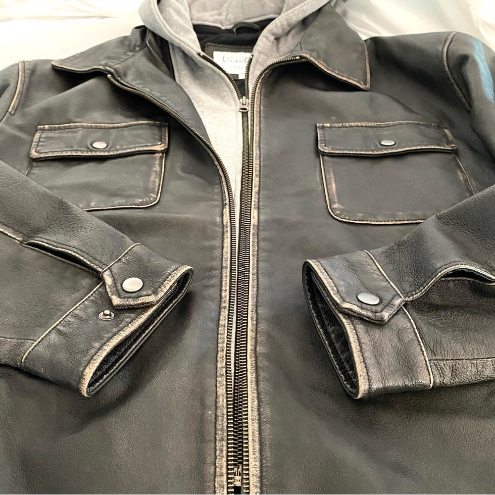 Vintage Leather Biker jacket Black SZ. L  NWOT - Picture 6 of 15